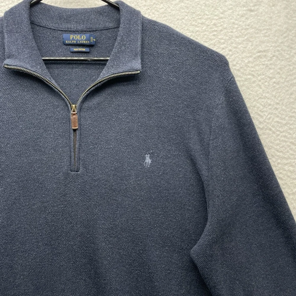 Polo Ralph Lauren Sweater Mens XXL 2XL Navy Blue Pima Cotton 1/4 Zip Preppy Knit
